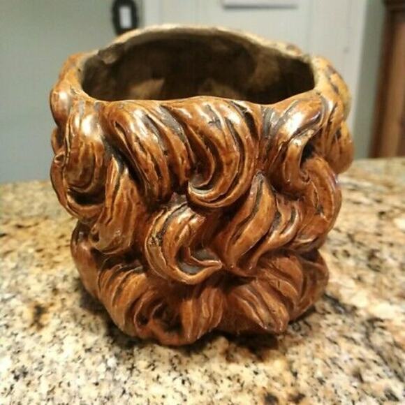 Vintage Tiger Head Detailed Ceramic Planter Made in Italy Vintage MCM Signed - Picture 4 of 12